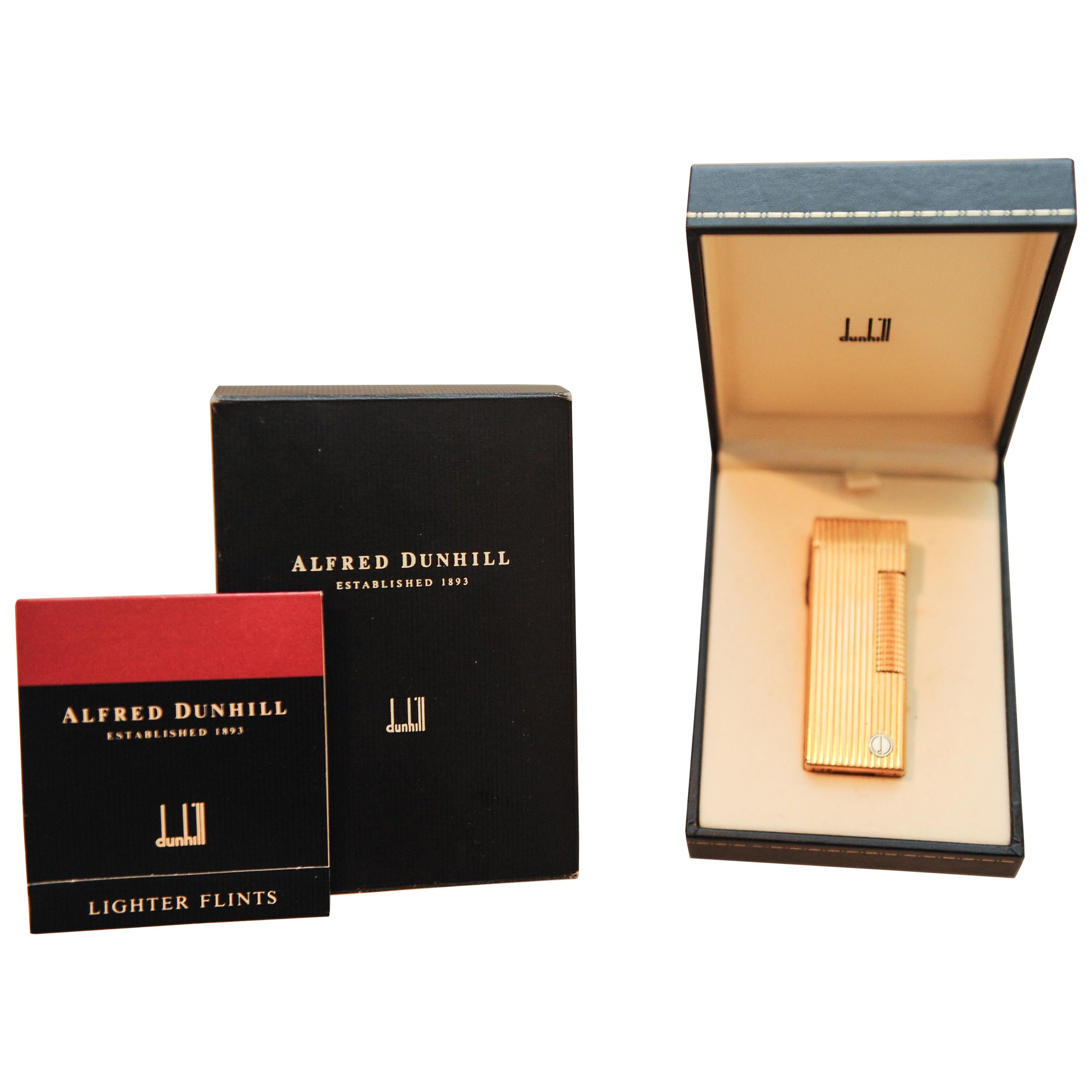 Dunhill Gold-Plated Reeded Rollagas Lighter in Original Box and Case For Sale