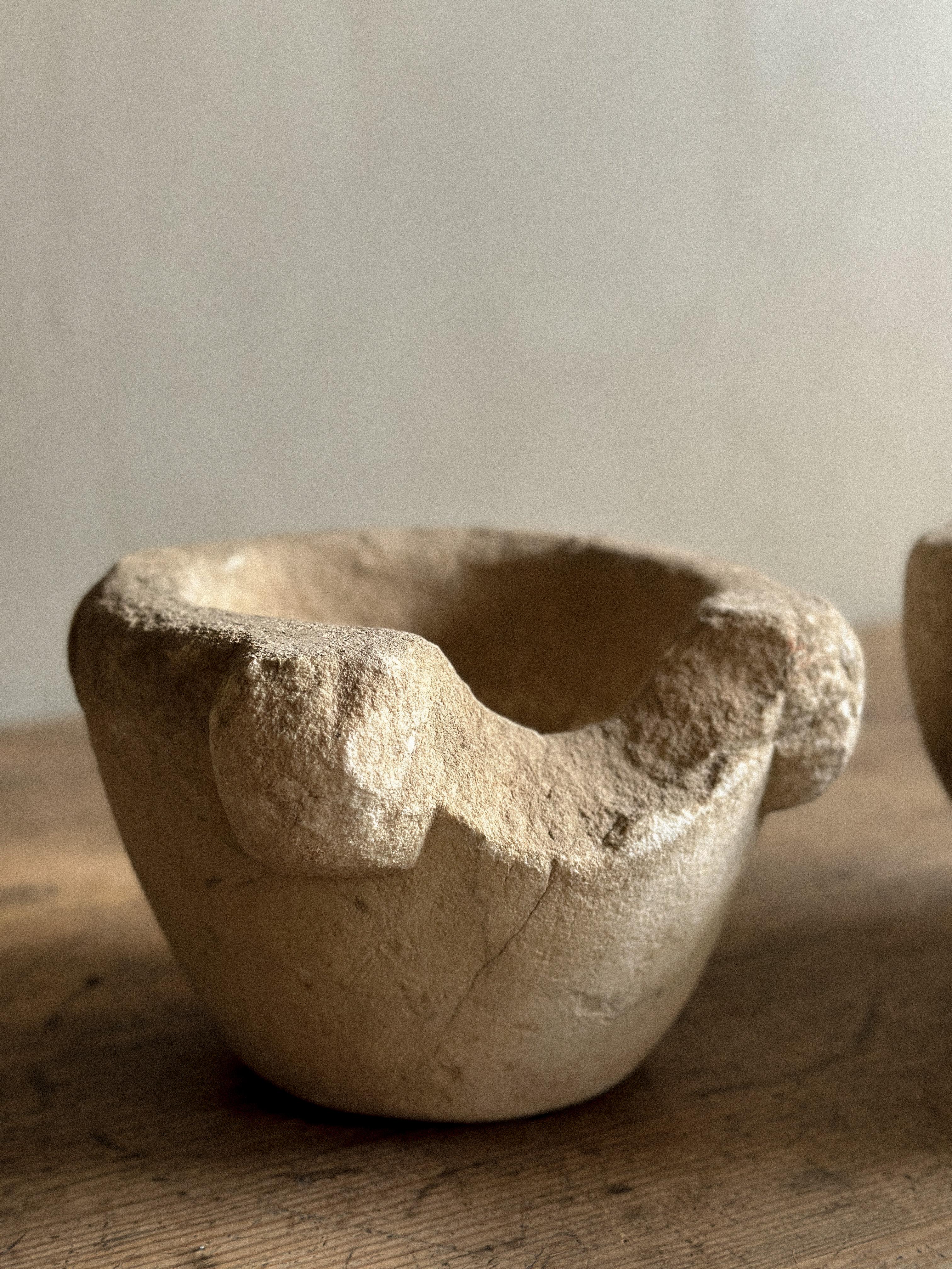 A Duo of Primitive Wabi Sabi Hand-Carved Stone Mortars, Spain, Early 1900s For Sale 5