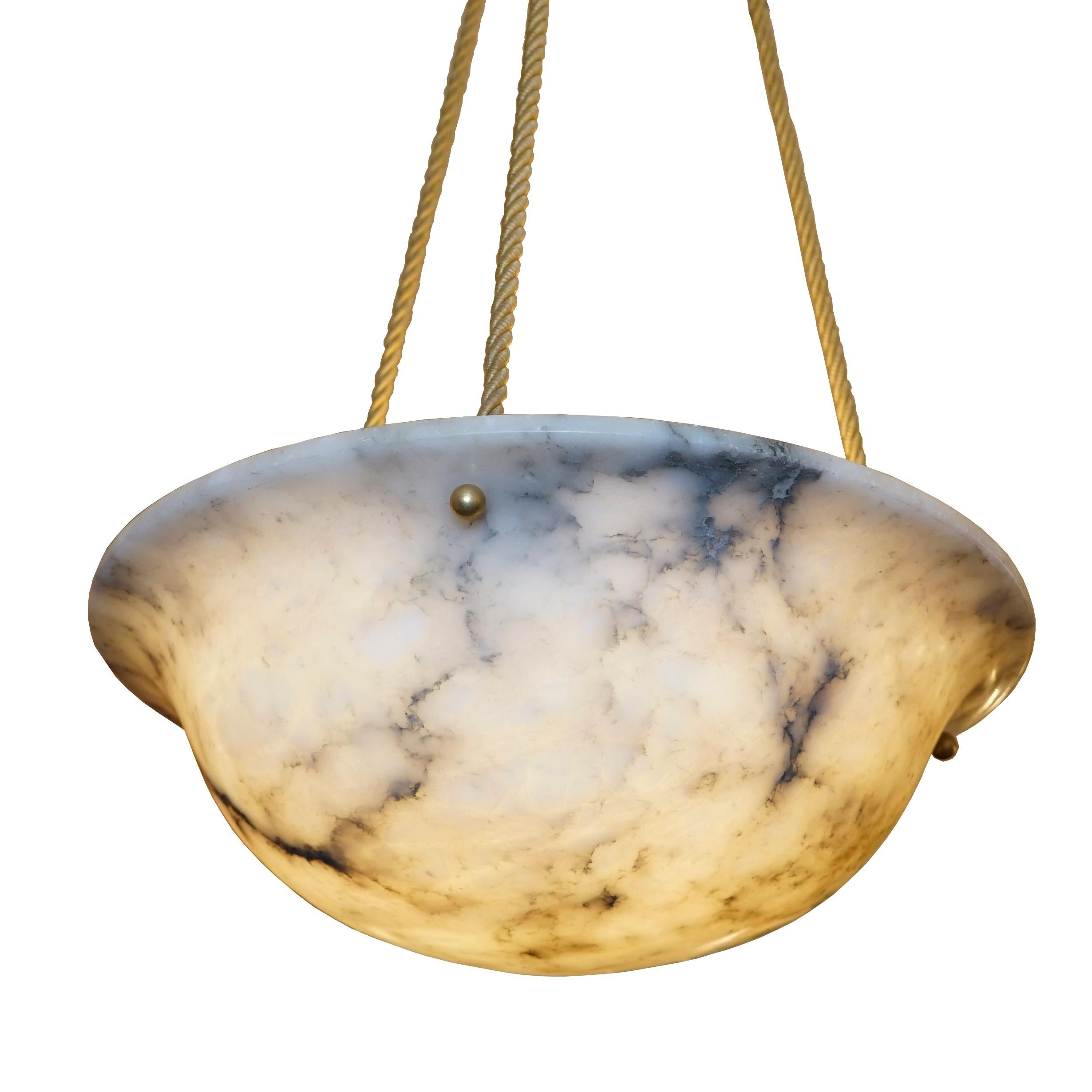 Hand-Carved Dusky Alabaster Light Fixture, Sweden, circa 1910