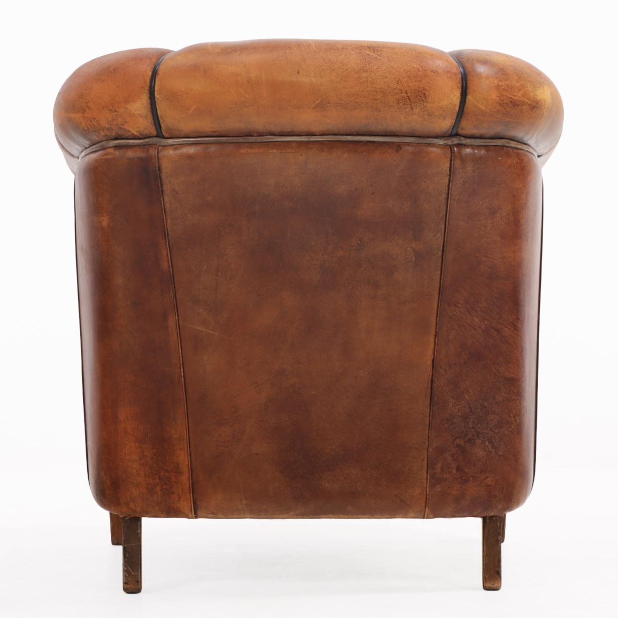 Sillón club holandés de cuero Art Decó, C 1940. Holandés en venta