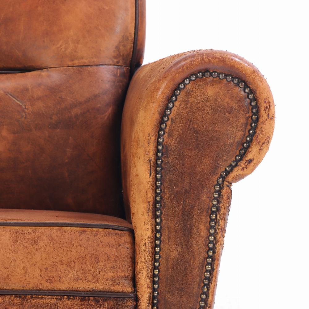 20th Century A Dutch Art Deco leather club chair, C 1940. For Sale