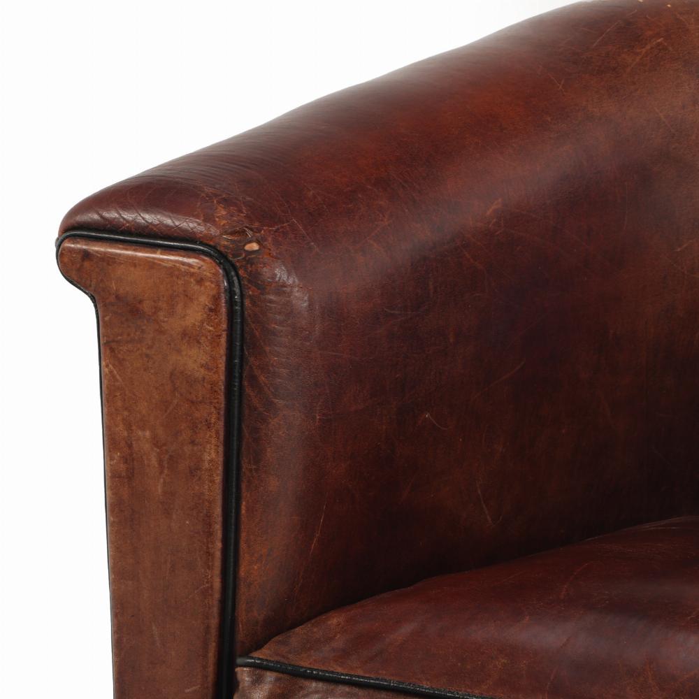 Leather A Dutch Art Deco leather club chair, C 1940. For Sale