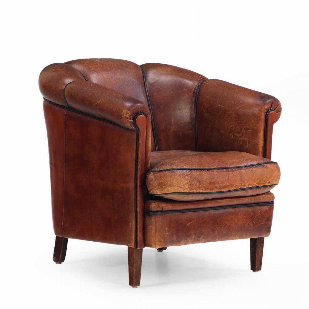 Leather A Dutch Art Deco leather club chair, C 1940. For Sale