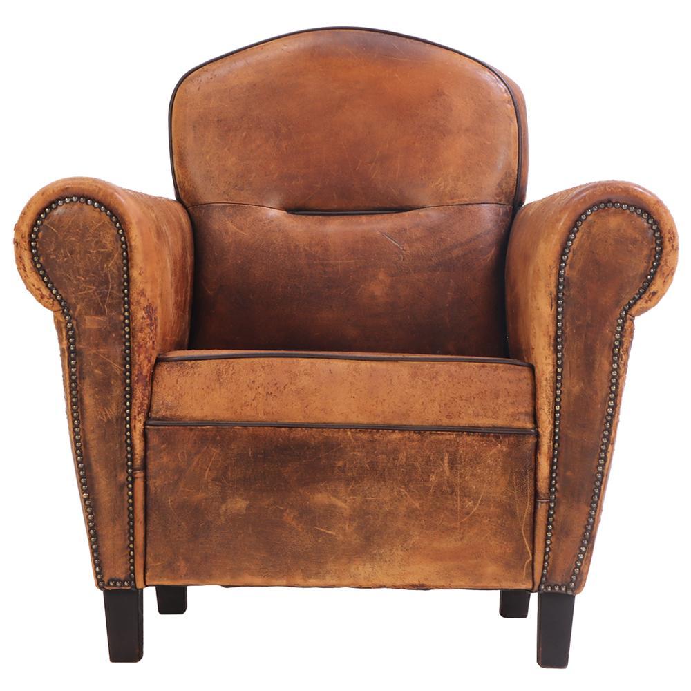 Leather A Dutch Art Deco leather club chair, C 1940. For Sale