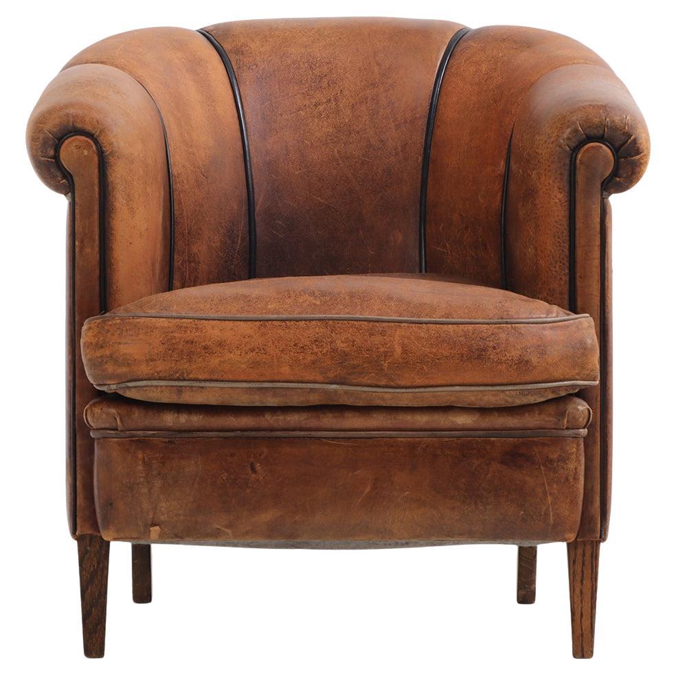Sillón club holandés de cuero Art Decó, C 1940.