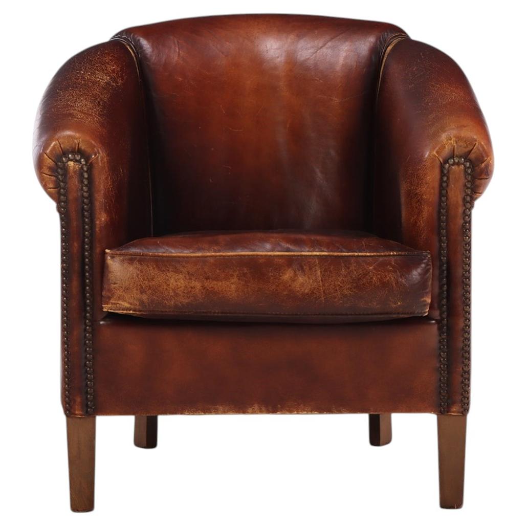 Silla Club de cuero holandesa de estilo Art Déco, c. 1950.