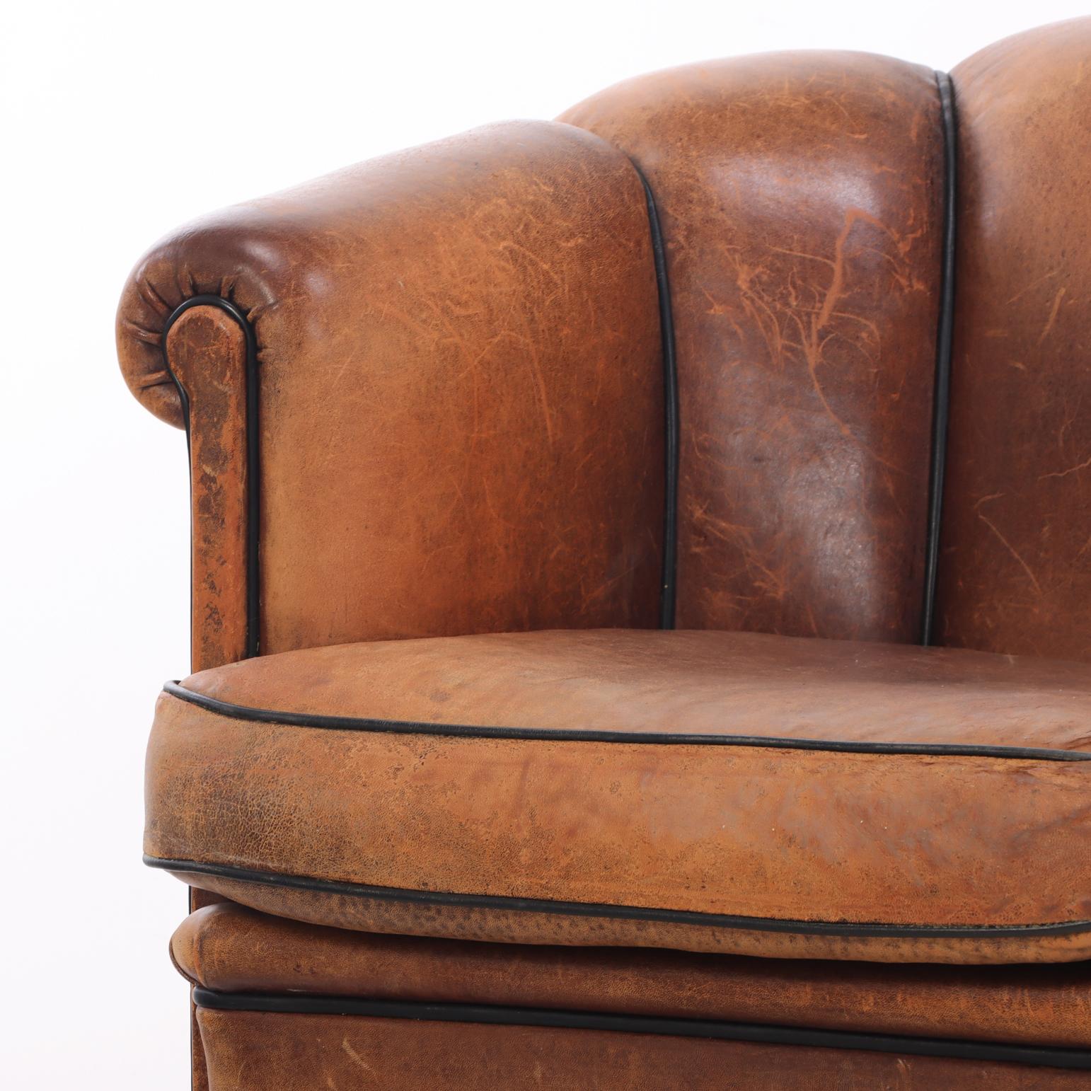 A Dutch Art Deco style Leather Sofa, C. 1960. For Sale 1