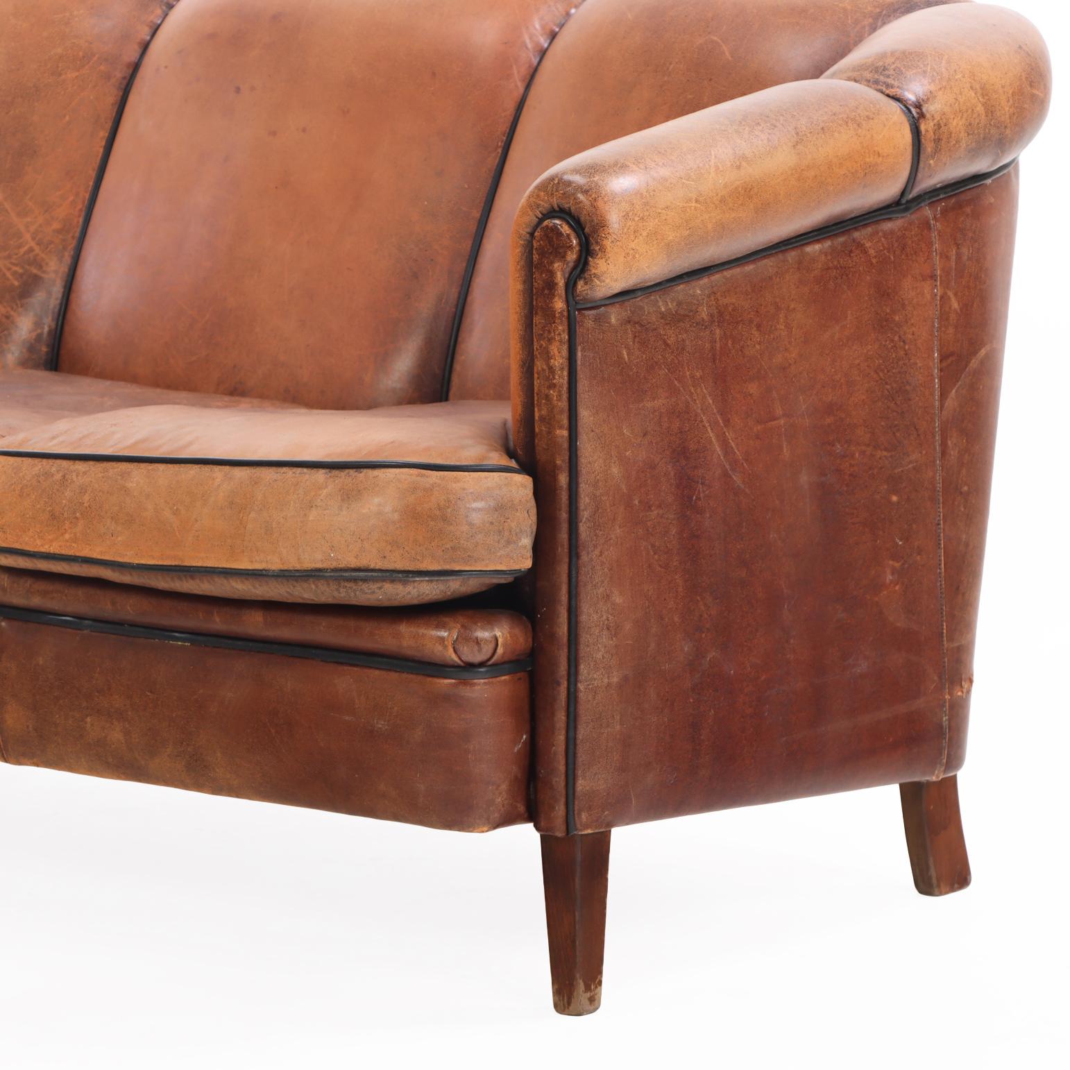 A Dutch Art Deco style Leather Sofa, C. 1960. For Sale 2