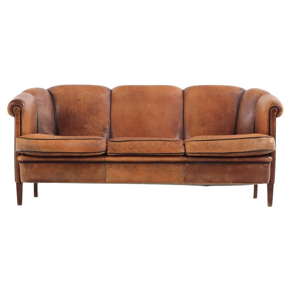 A Dutch Art Deco style Leather Sofa, C. 1960. For Sale