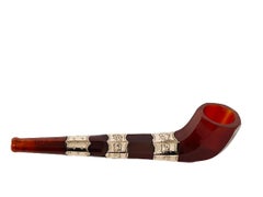 Dutch Carnelian Smoking Pipe with Gold Decorated Bands