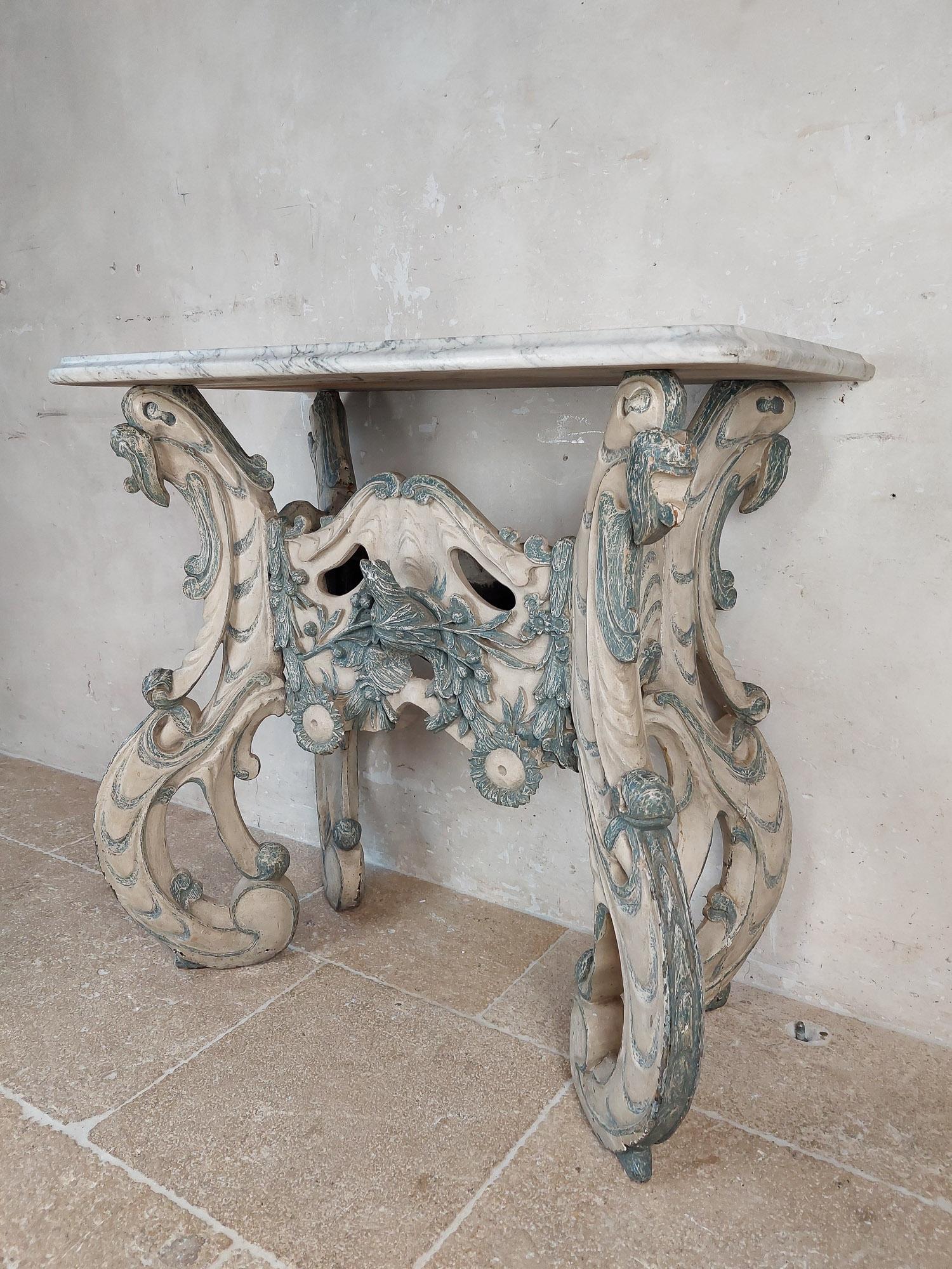 Dutch Carved Blue and White Painted Limewood ‘Kwab’ Console or Side Table For Sale 8