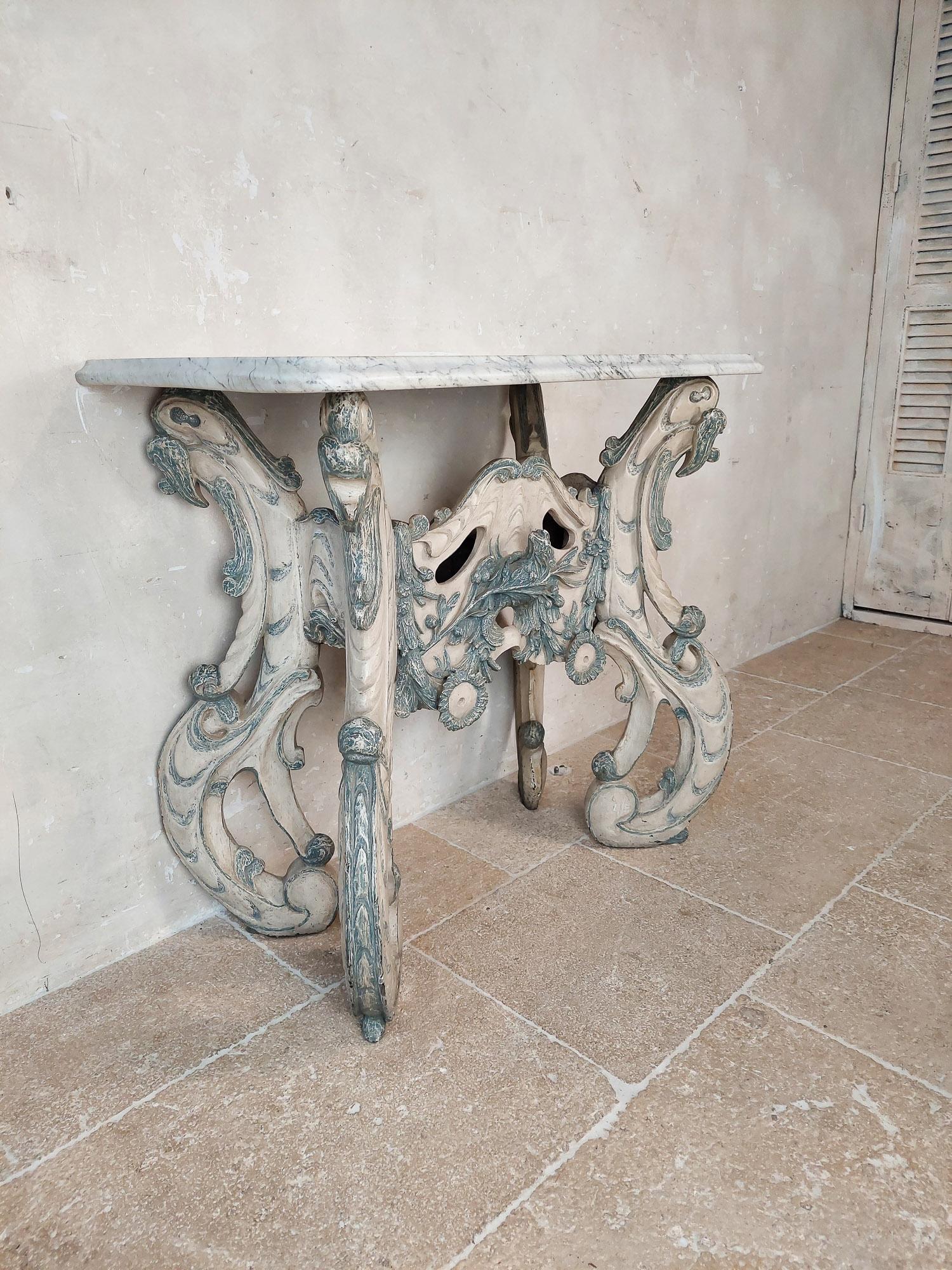 Dutch Carved Blue and White Painted Limewood ‘Kwab’ Console or Side Table For Sale 3