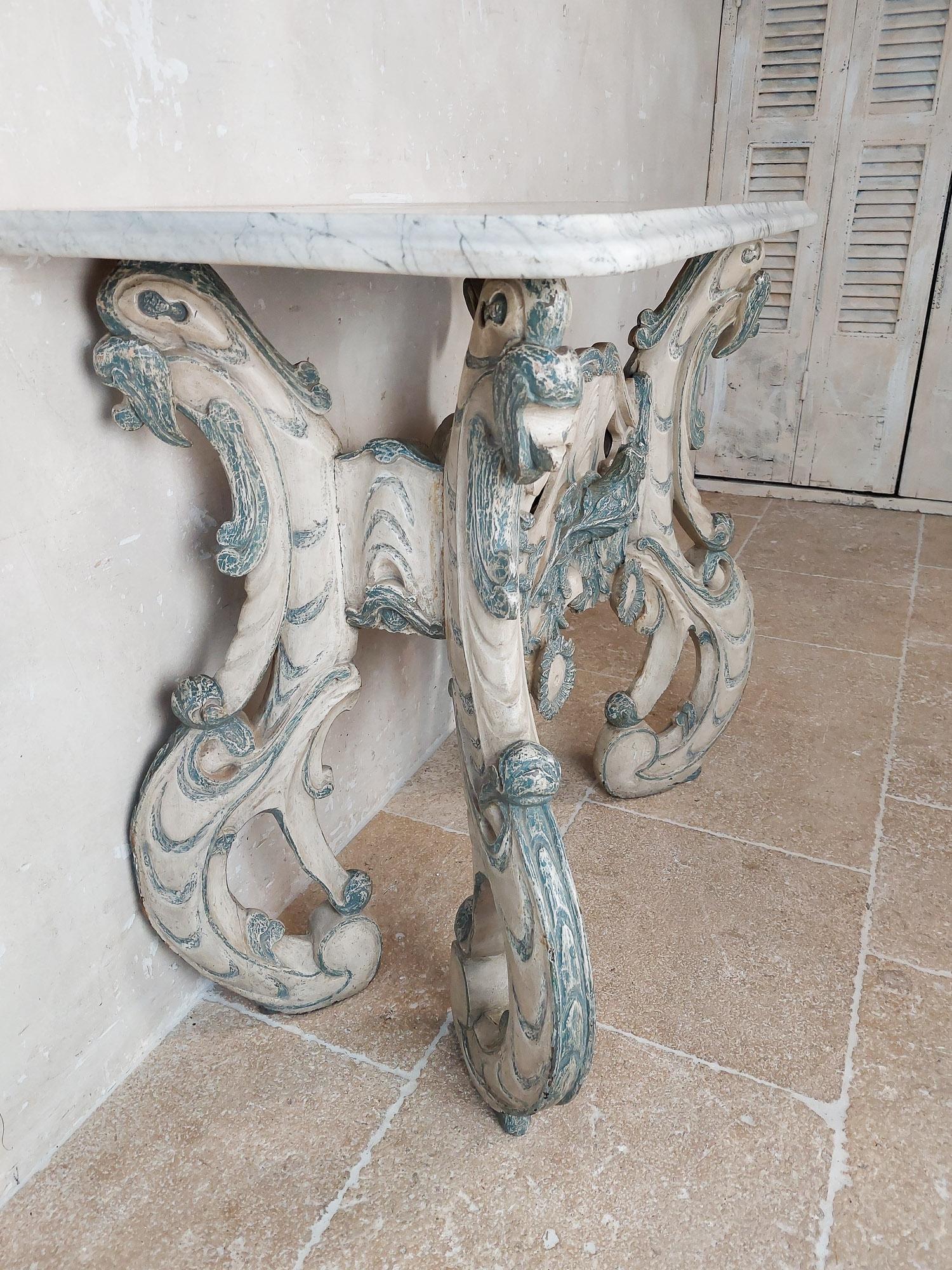 Dutch Carved Blue and White Painted Limewood ‘Kwab’ Console or Side Table For Sale 4