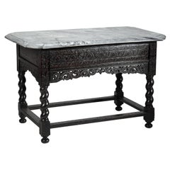 Dutch Colonial 17th Century Ebony Center Table with Marble Top