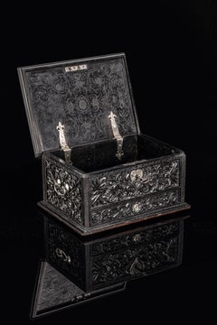 A Dutch colonial ebony box with silver mounts