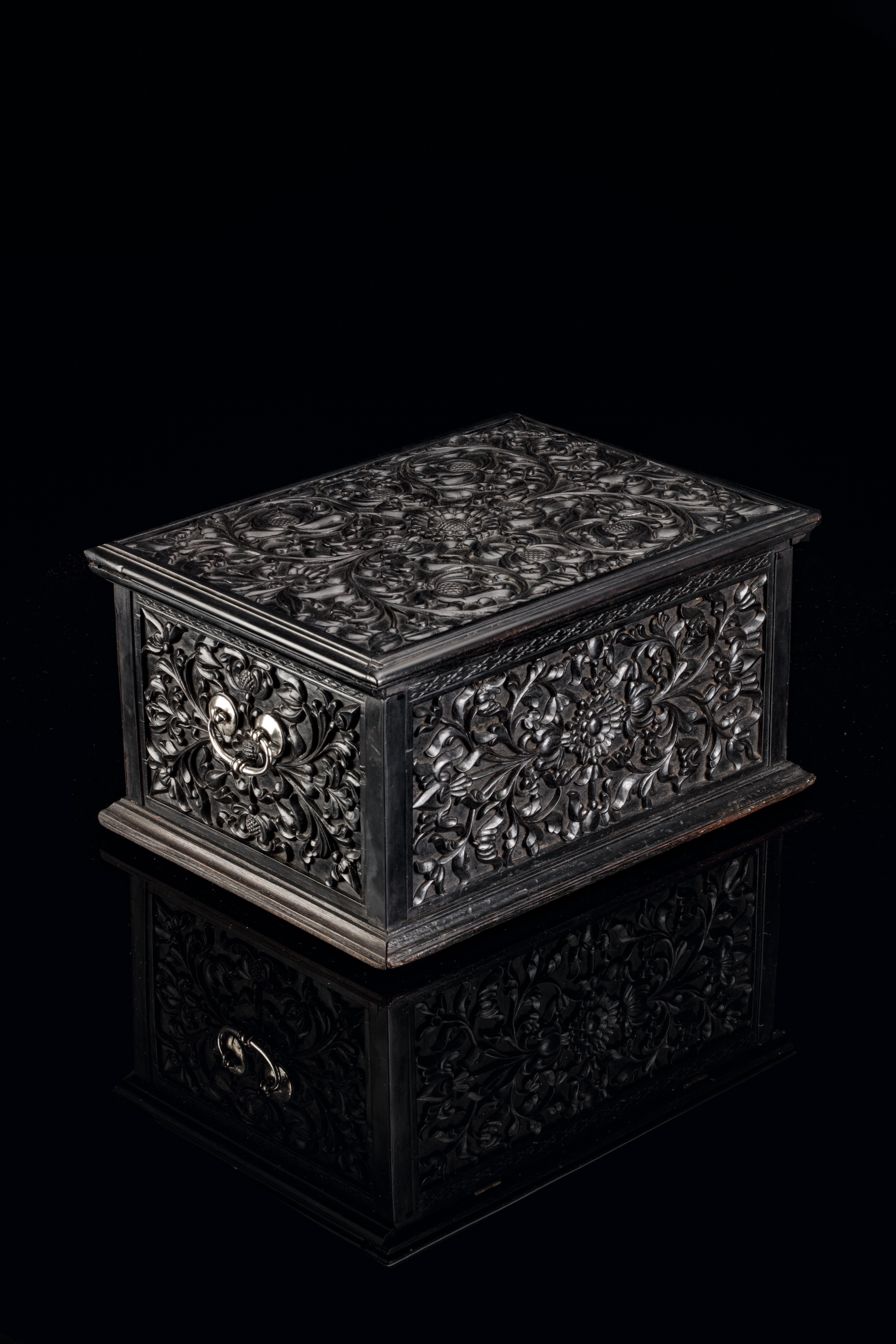 Indonesian A Dutch colonial ebony box with silver mounts For Sale