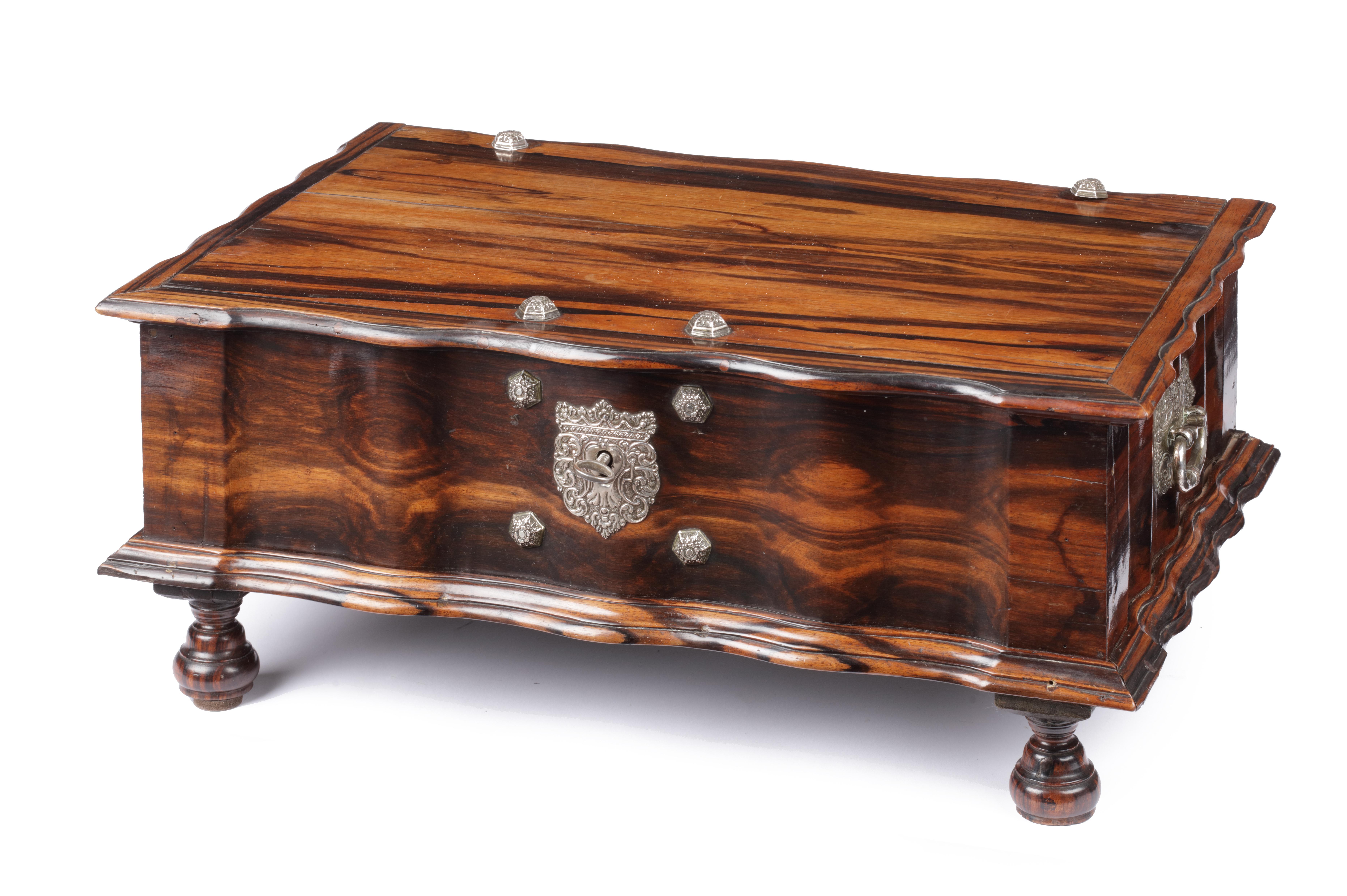 Dutch Colonial Dutch-Colonial Sri Lankan Coromandel Wood Document Box with Silver Mounts For Sale