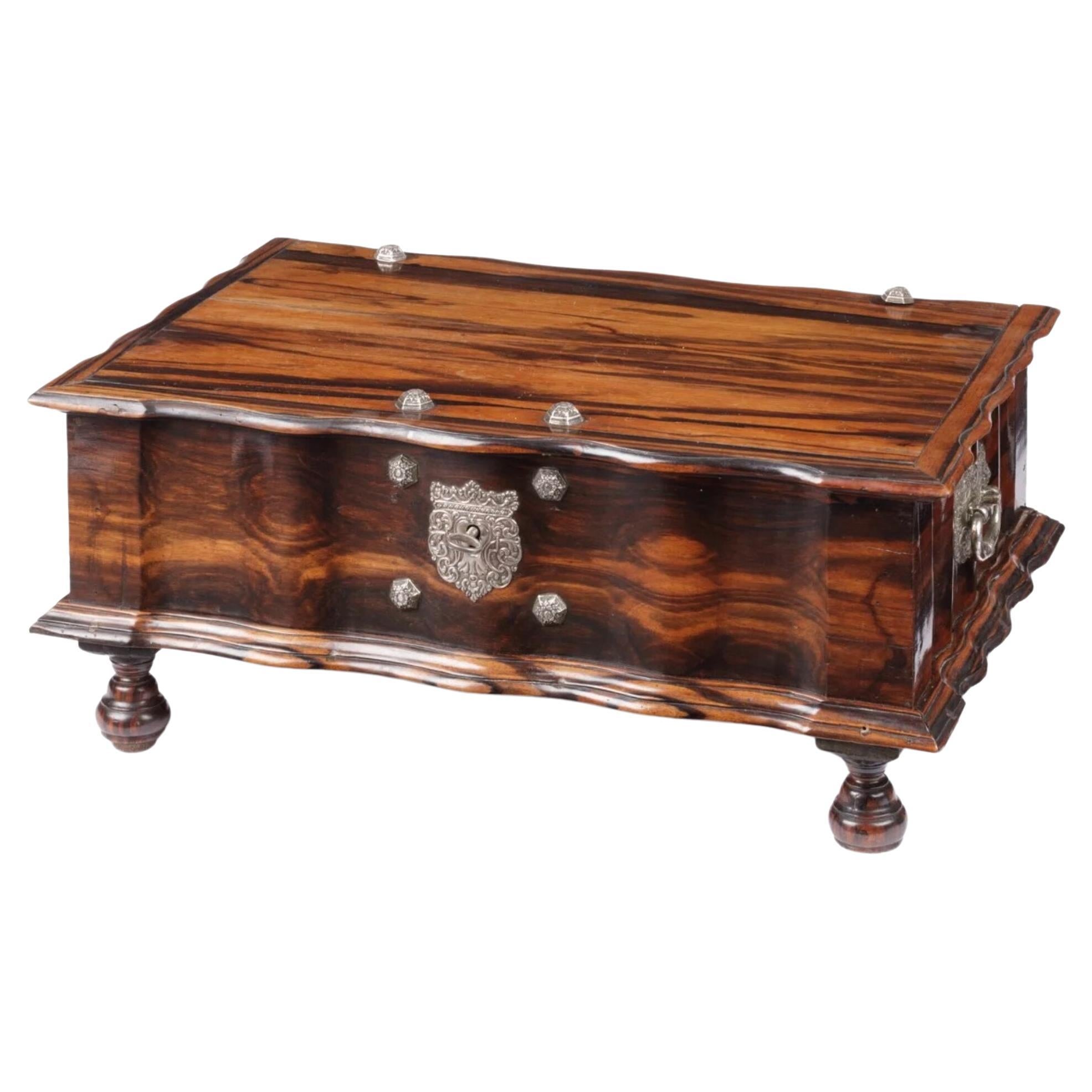Dutch-Colonial Sri Lankan Coromandel Wood Document Box with Silver Mounts For Sale