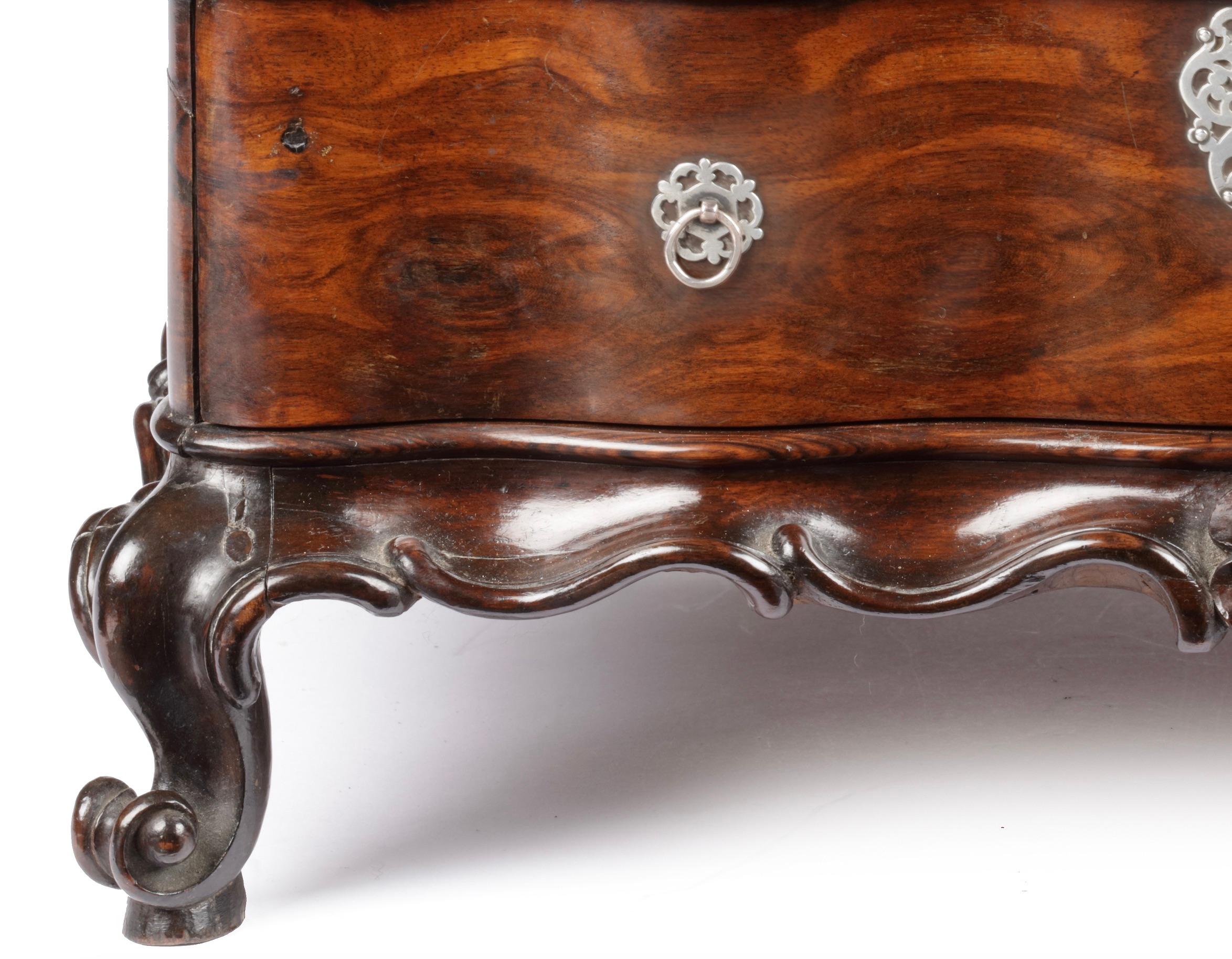 18th Century and Earlier A Dutch-colonial Sri Lankan coromandel wood miniature chest of drawers For Sale