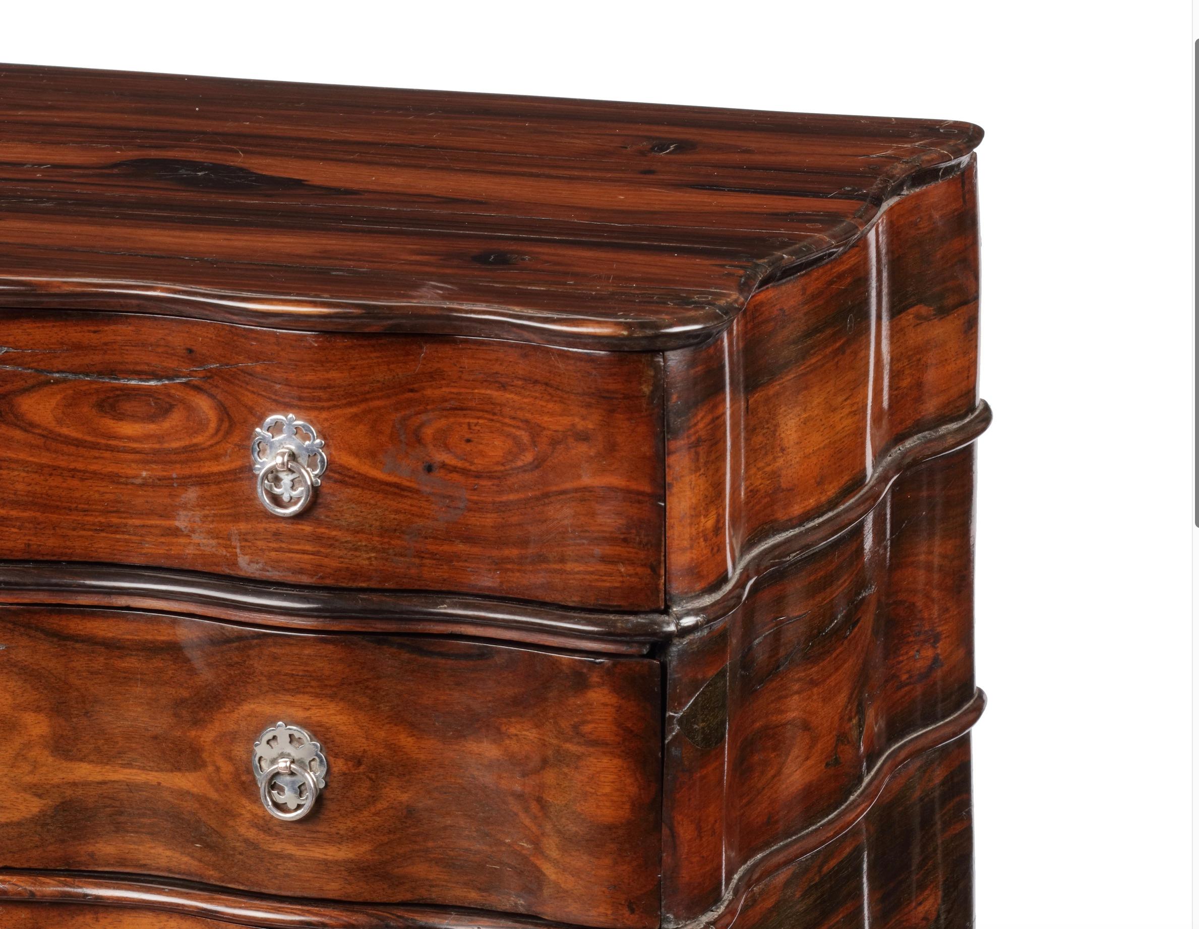 A Dutch-colonial Sri Lankan coromandel wood miniature chest of drawers For Sale 1