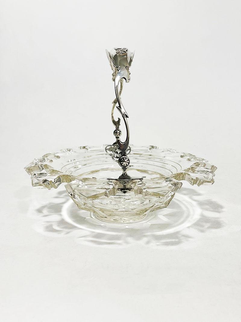 Dutch Crystal Bowl with Silver Swing Handle, 1875 For Sale 2