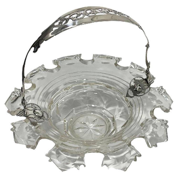 Dutch Crystal Bowl with Silver Swing Handle, 1875 For Sale