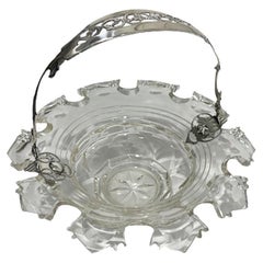 Antique Dutch Crystal Bowl with Silver Swing Handle, 1875