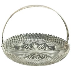 Antique Dutch Fruit Bowl, diamond cut Crystal with Silver handle, 1917