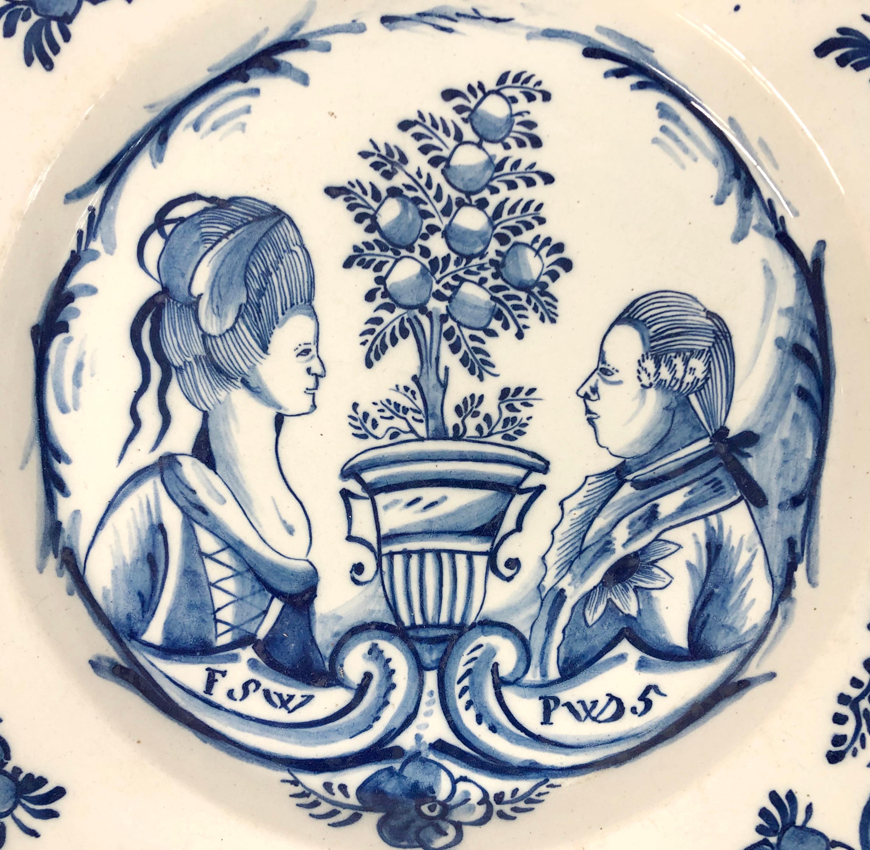 Painted in blue and white depicting the double portrait of 