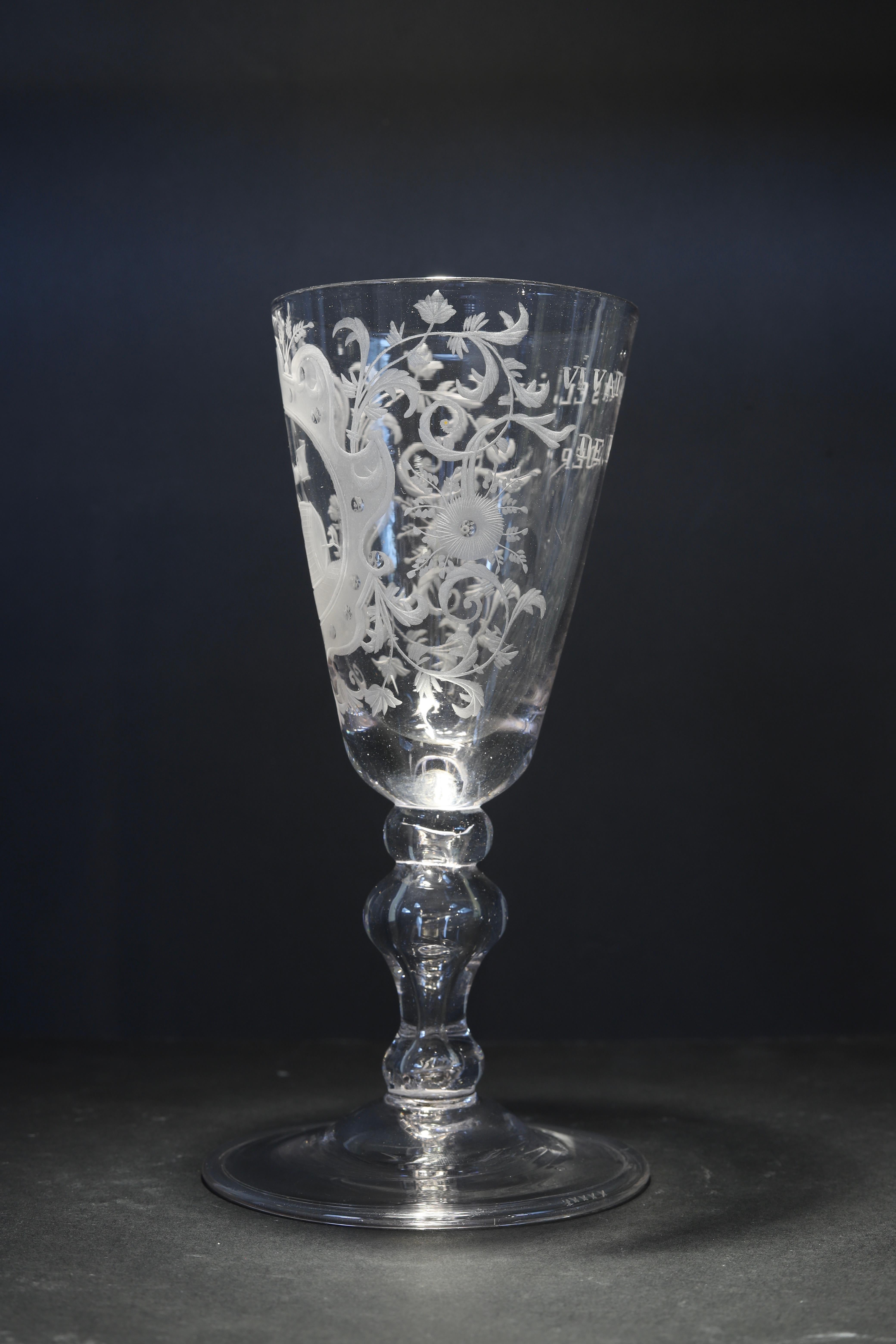 Rococo A Dutch Engraved Baluster, Ceremonial Pregnancy Wine Glass, 18th Century For Sale