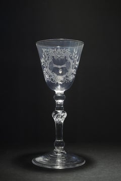 A Dutch Engraved Baluster Friendship Wine Glass, Mid 18th Century