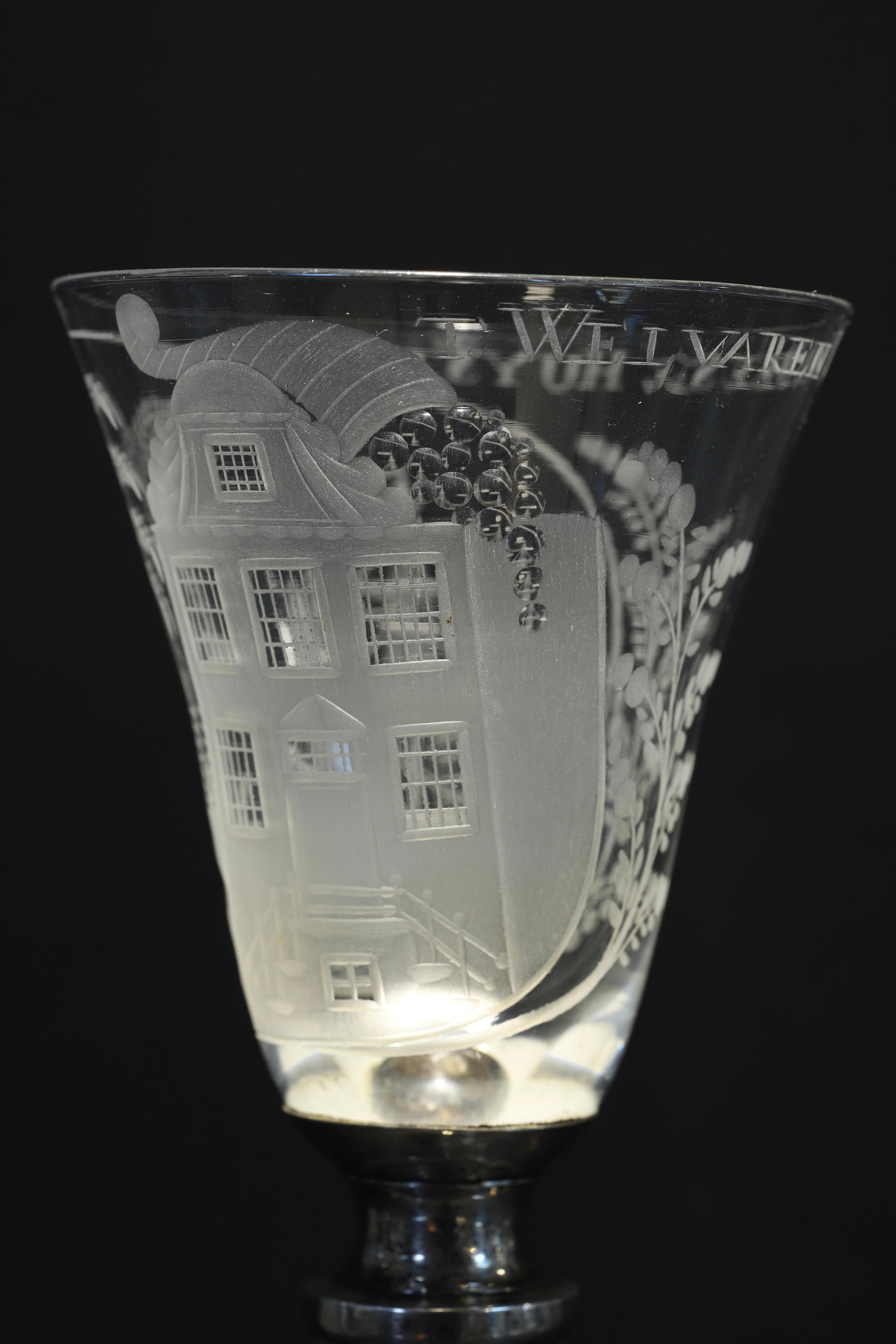 A Dutch Engraved Baluster, Prosperity of This House, Wine Glass, 18th Century For Sale 5