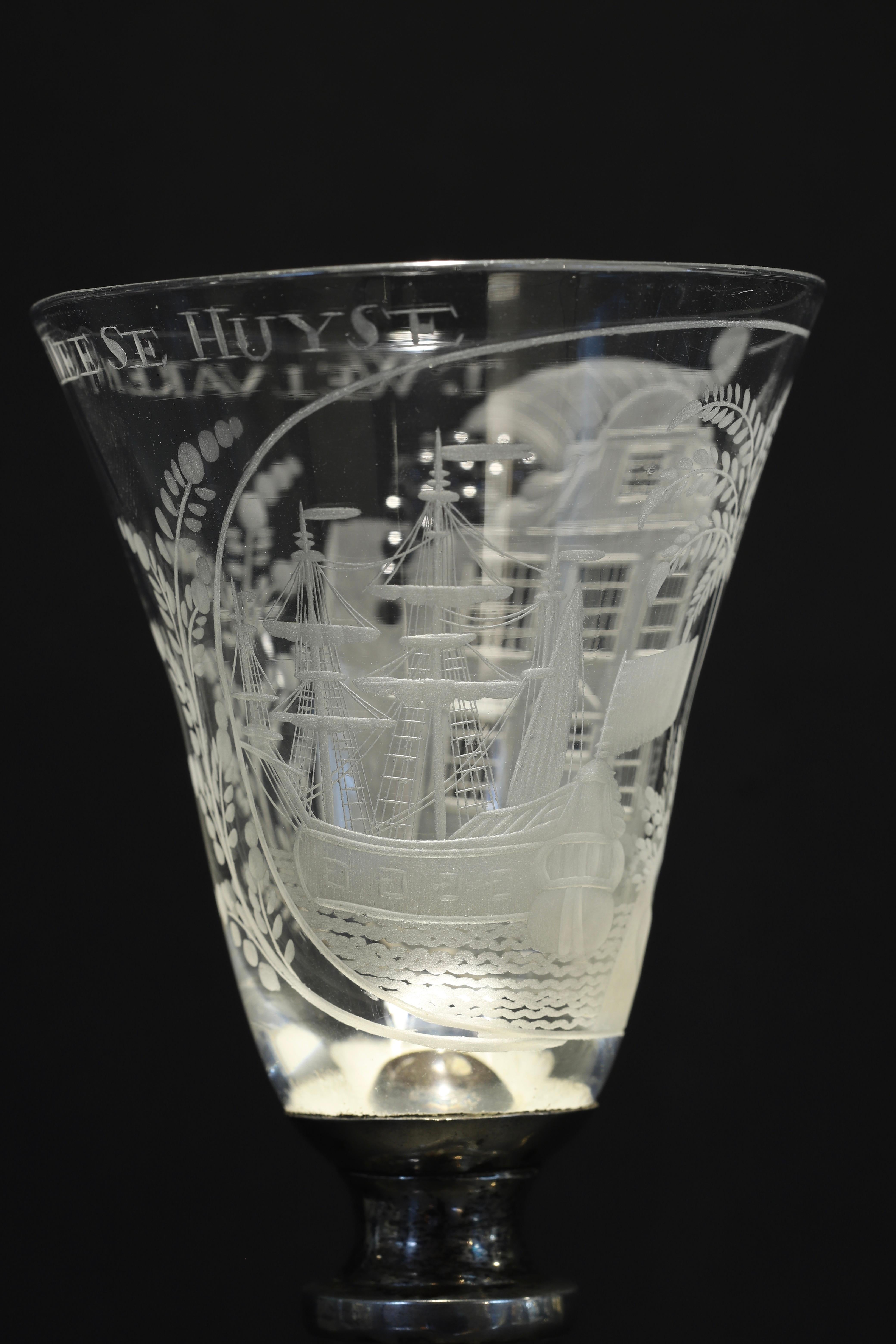 A Dutch Engraved Baluster, Prosperity of This House, Wine Glass, 18th Century For Sale 3