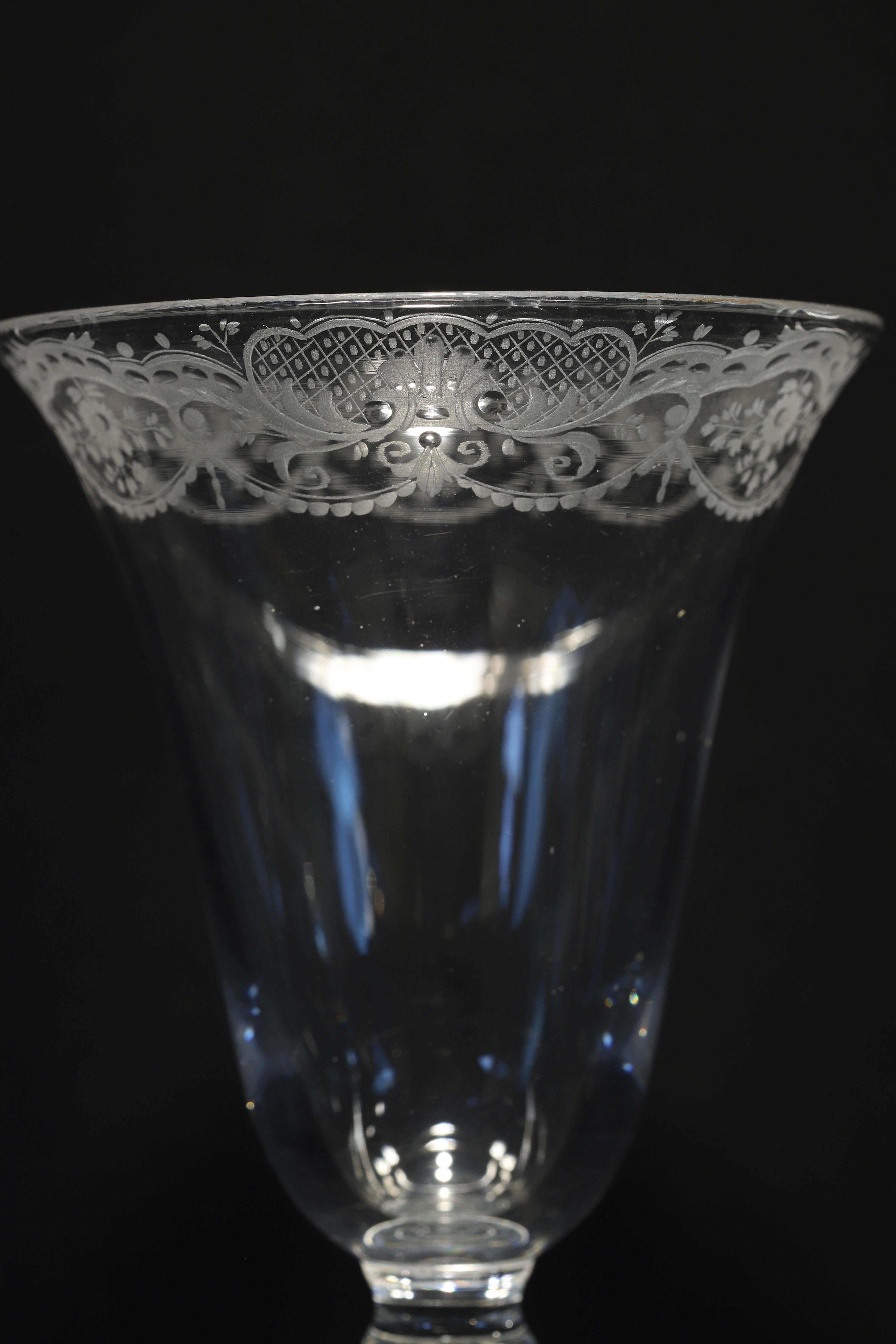 A Dutch Engraved Baluster Wine Glass, Mid 18th Century In Excellent Condition For Sale In AMSTERDAM, NH