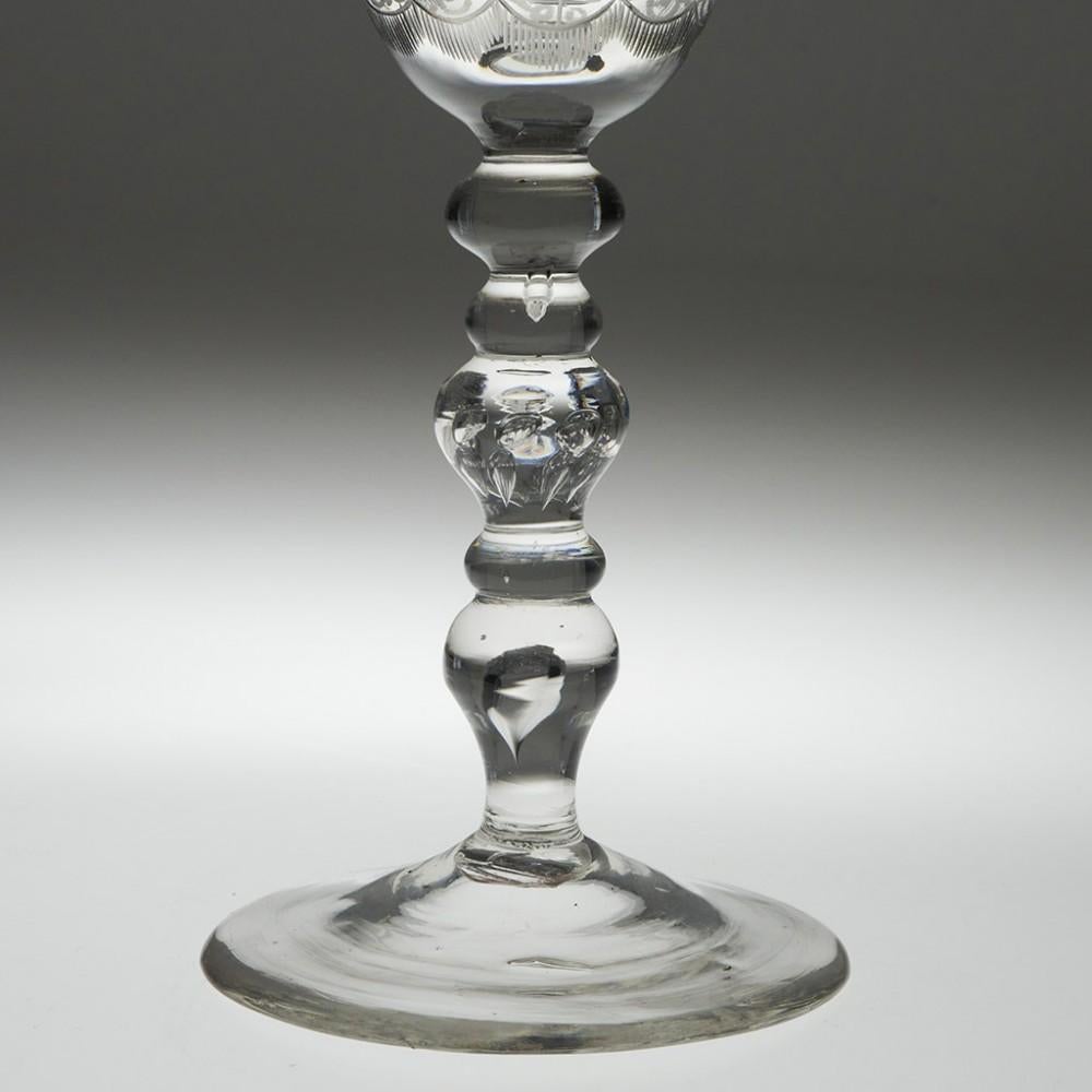 A Dutch Engraved Light Baluster Goblet, c1755 In Excellent Condition For Sale In Tunbridge Wells, GB