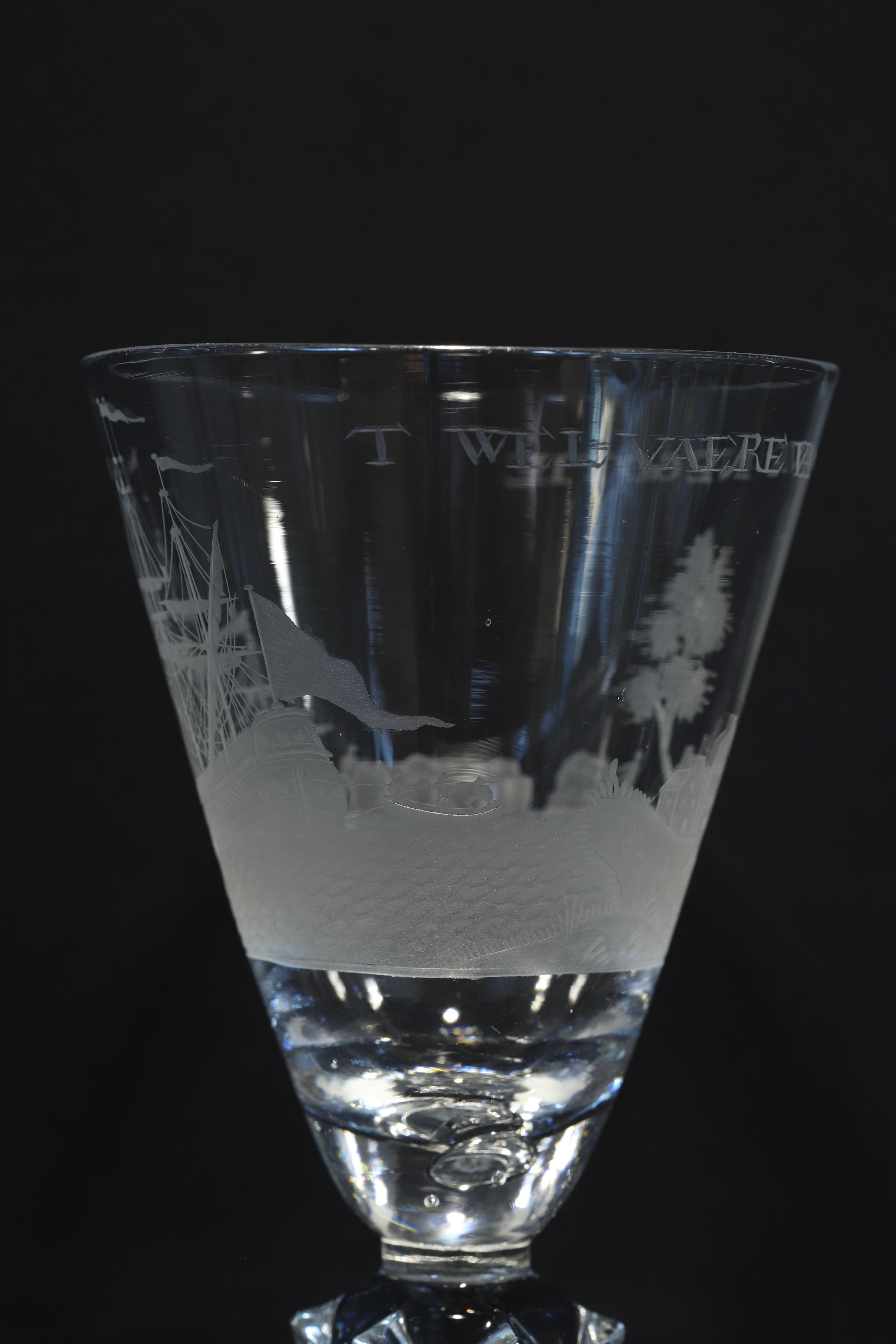 A Dutch Engraved, Prosperity of the Trade, Wine Glass, Early 18th Century For Sale 7