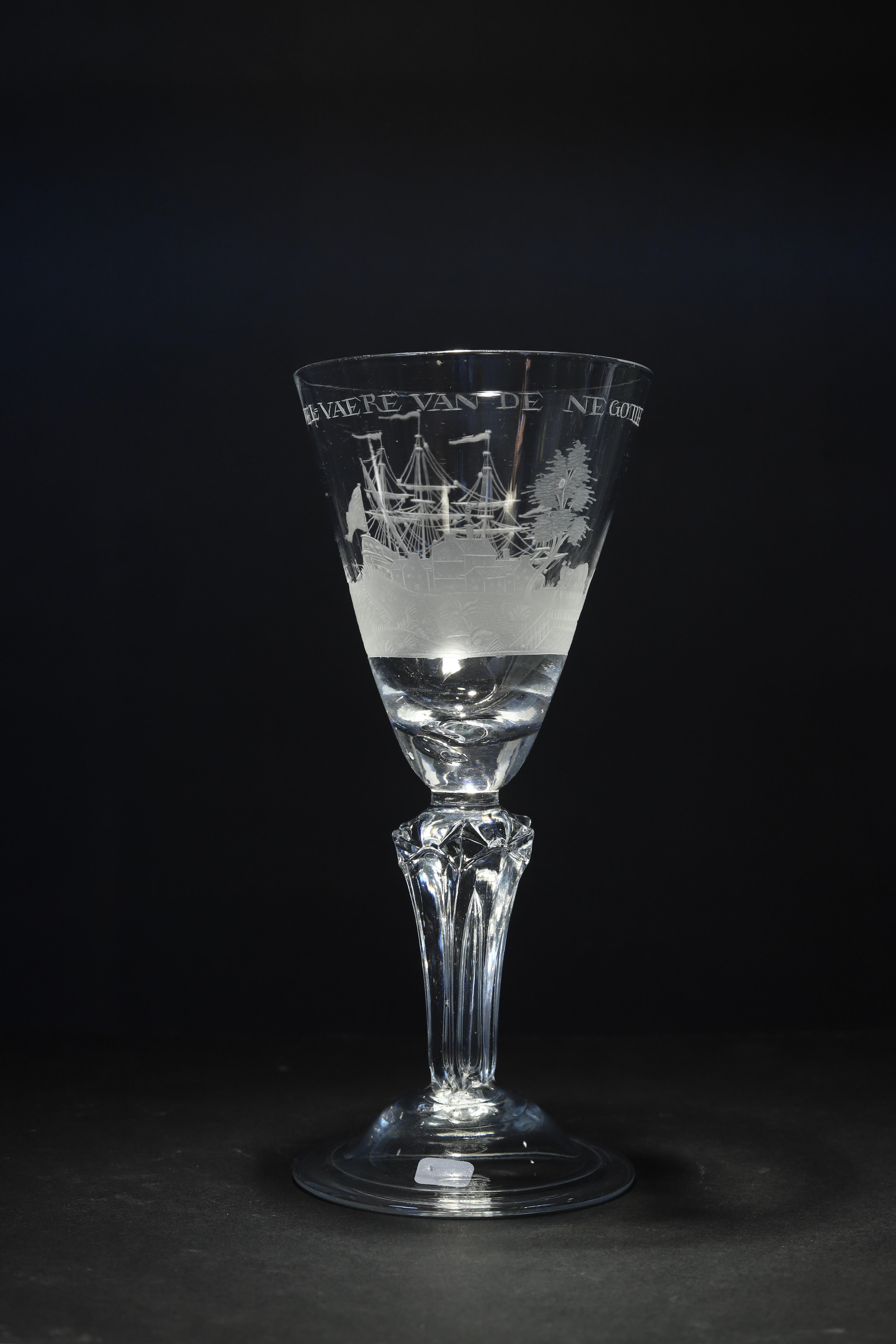 Rococo A Dutch Engraved, Prosperity of the Trade, Wine Glass, Early 18th Century For Sale