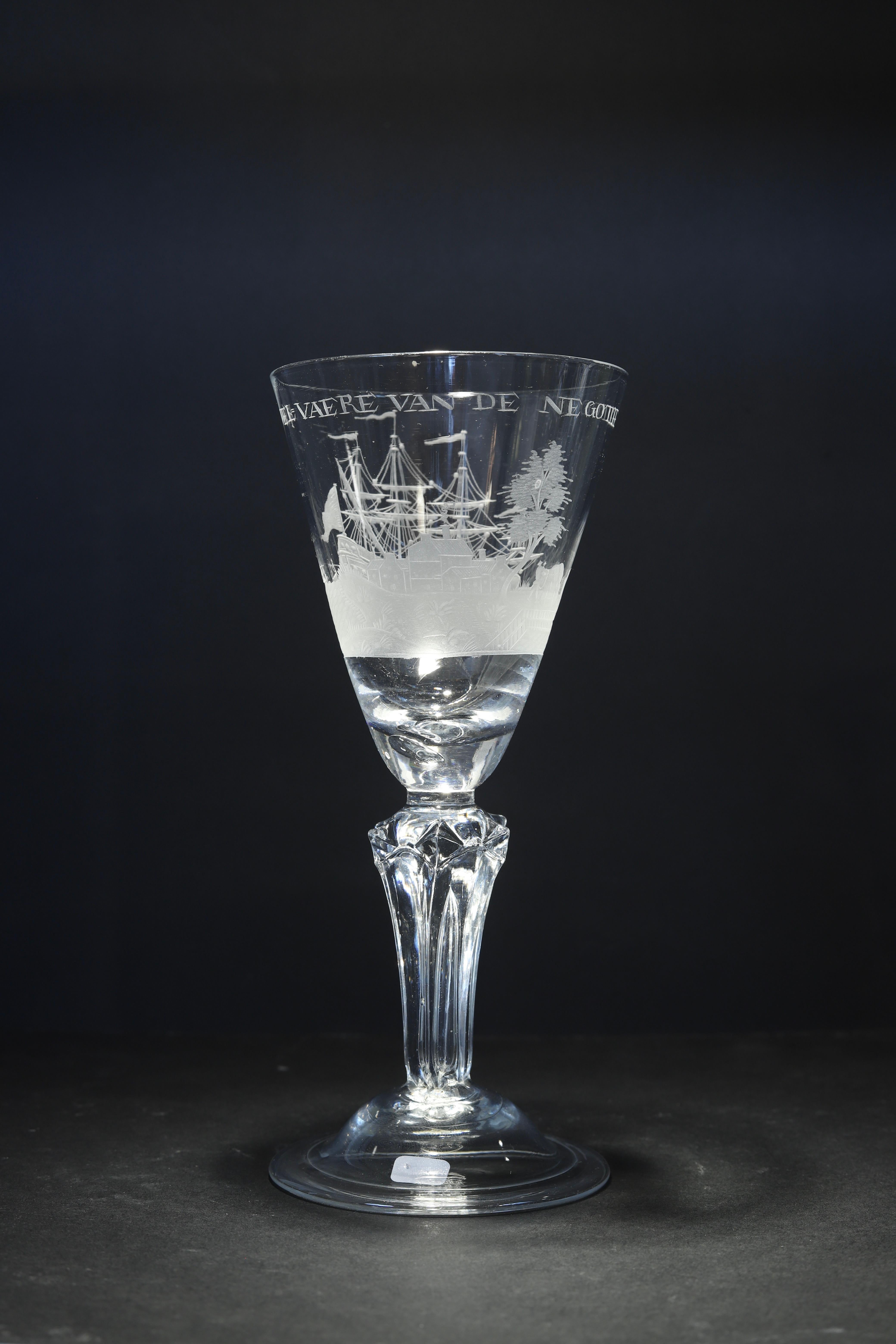 Mid-18th Century A Dutch Engraved, Prosperity of the Trade, Wine Glass, Early 18th Century For Sale