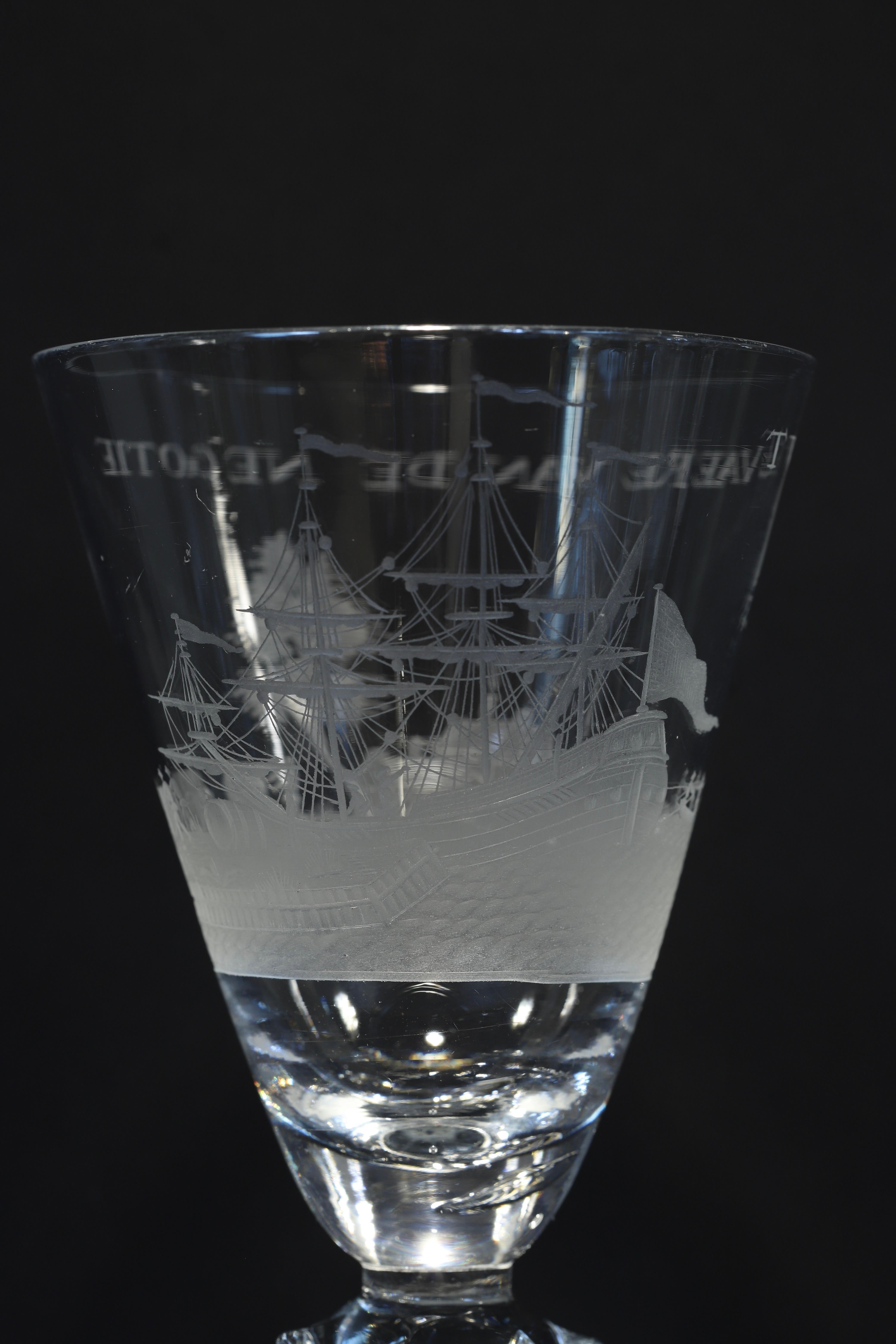 A Dutch Engraved, Prosperity of the Trade, Wine Glass, Early 18th Century For Sale 3