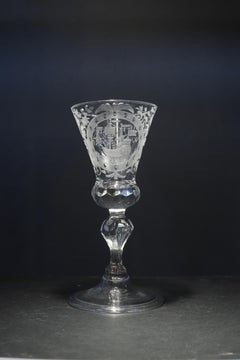A Dutch Engraved Prosperity of the Trade Wine Glass, Mid 18th Century