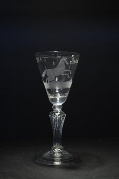 A Dutch Engraved Wine Glass, The White Horse of Hanover, Mid 18th Century