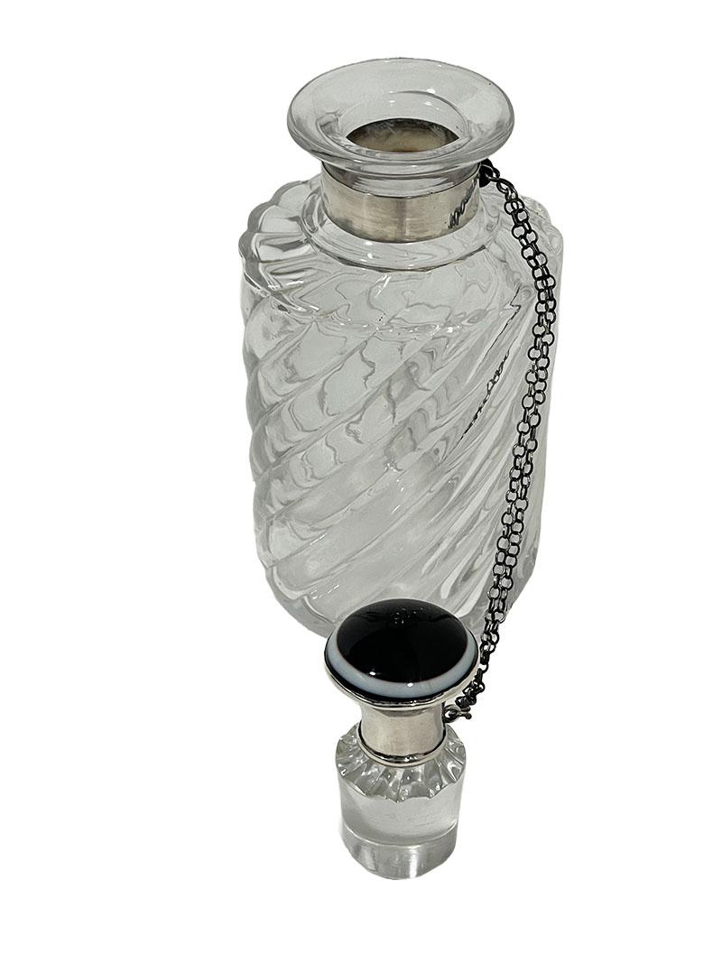 19th Century Dutch Glass Bottle with Silver Stopper by Manikus and Verhoef, 1880-1906 For Sale