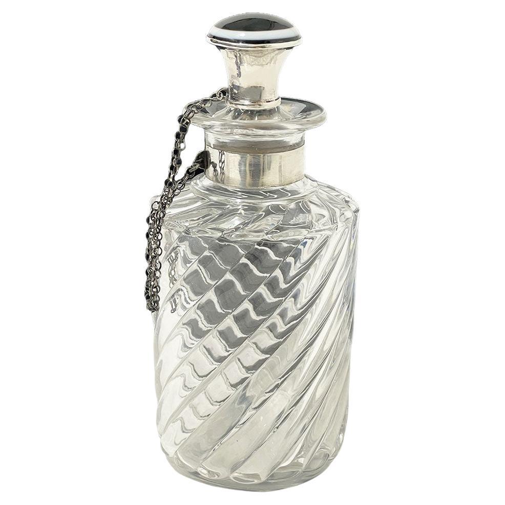 Dutch Glass Bottle with Silver Stopper by Manikus and Verhoef, 1880-1906 For Sale