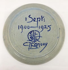 Piatto a forma di fungo in stile Art Deco, olandese, tornito a mano e dipinto da C.J. Lanooy, 1925