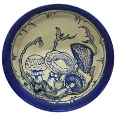 Art Deco Dutch Hand-Turned and Painted Mushroom Plate from C.J. Lanooy, 1925