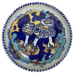 Assiette champignon Art Déco, hollandaise tournée et peinte à la main, de C.J. Lanooy, 1925