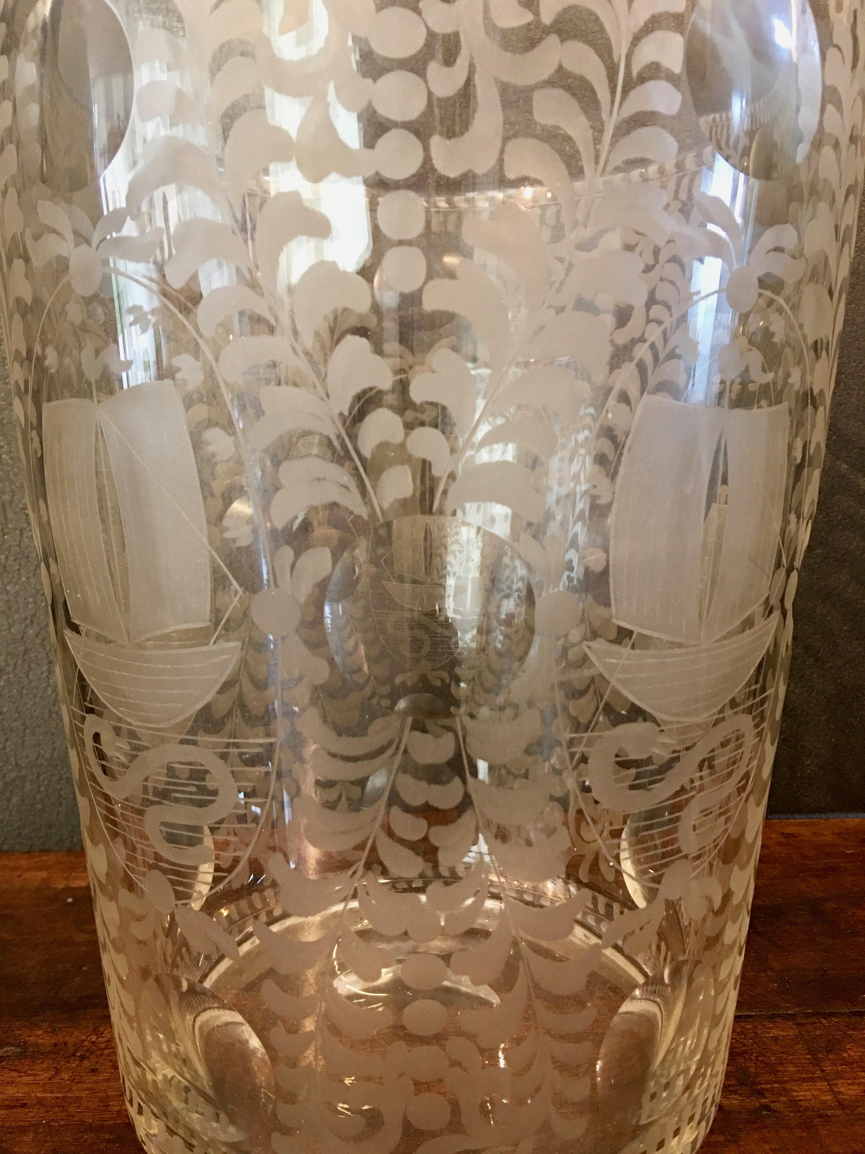 etched glass vase vintage
