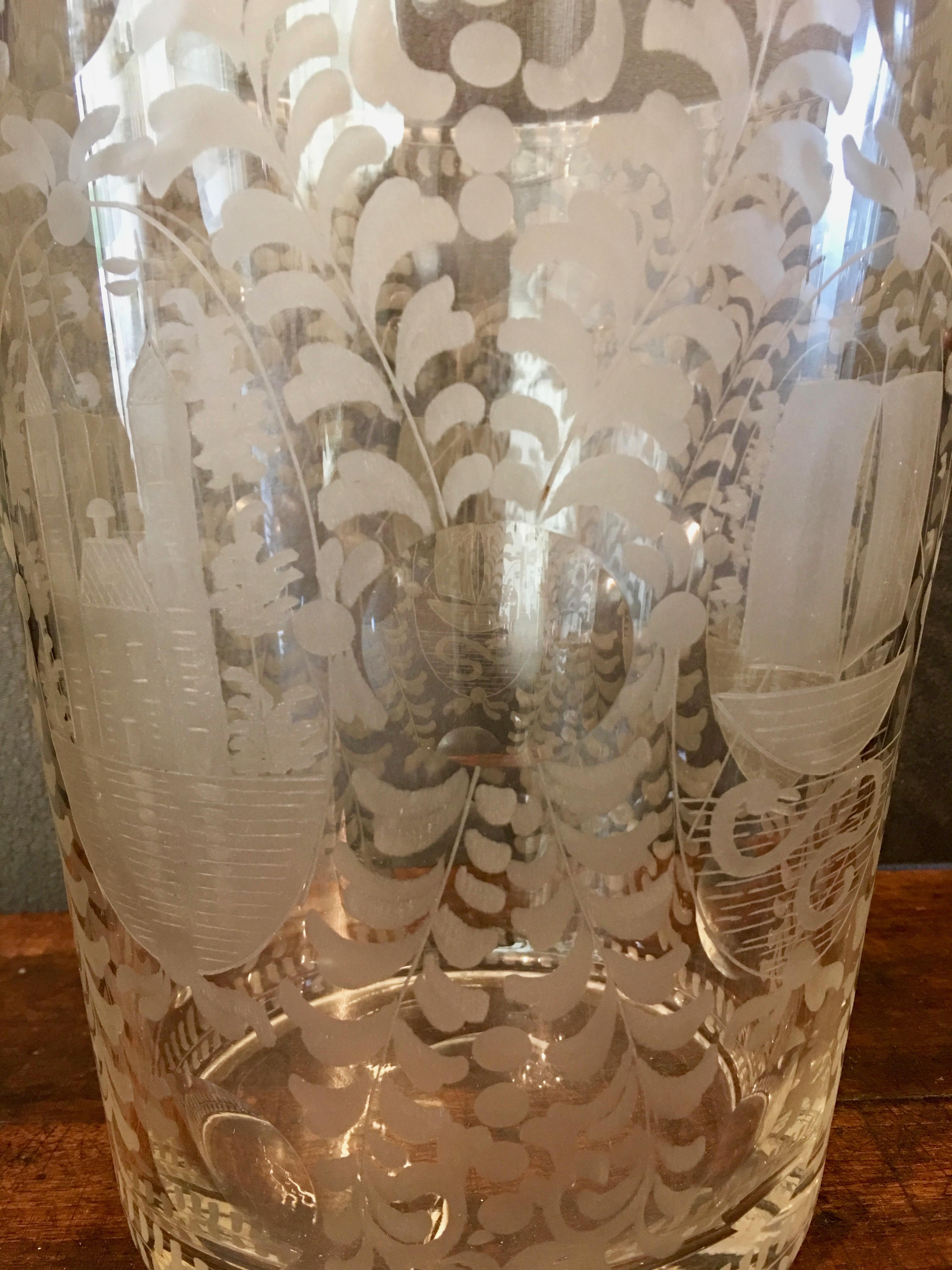 etched glass vase antique