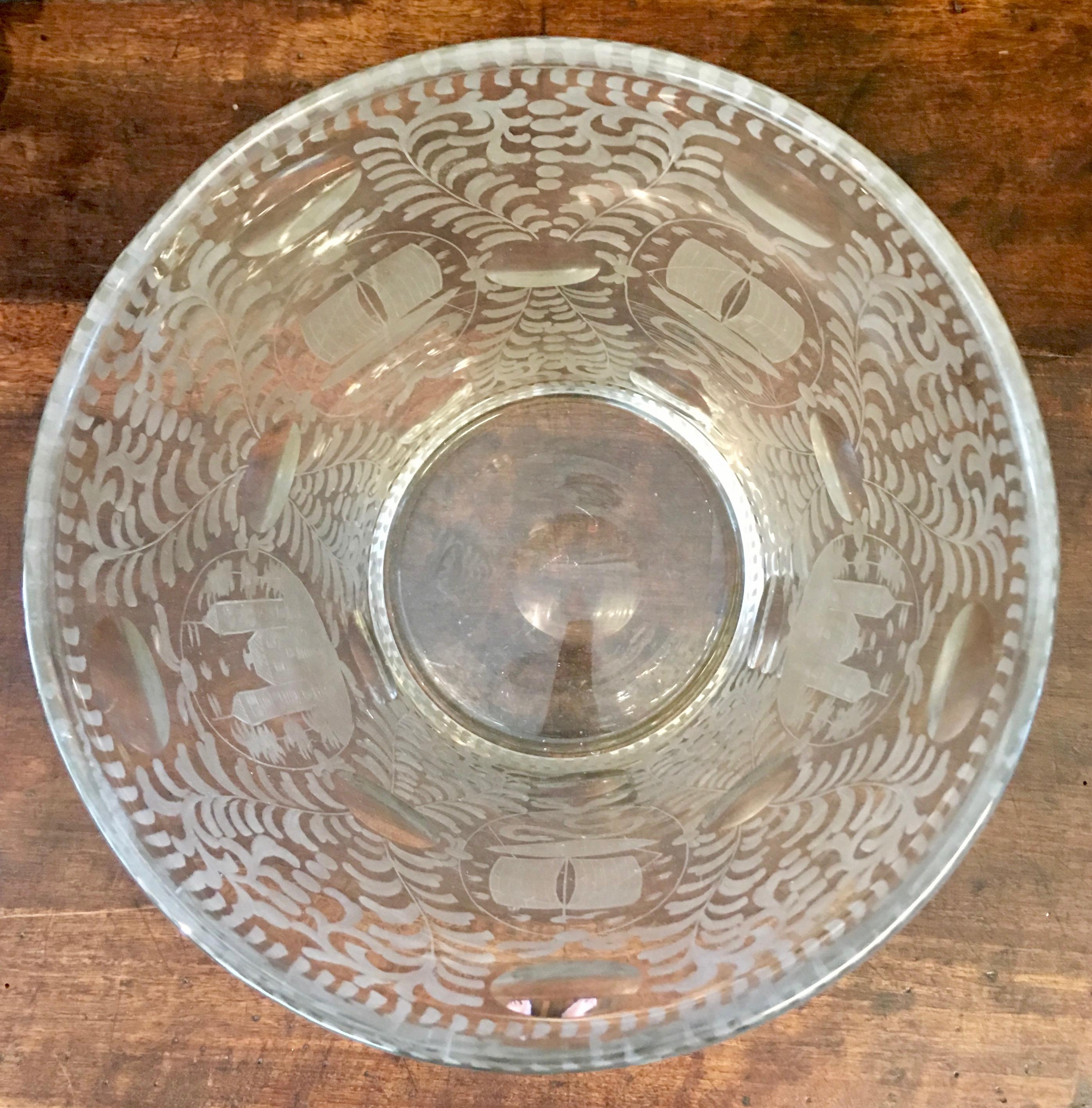 Crystal Dutch Large Etched Glass Vase, 19th Century For Sale