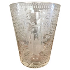 Antique Dutch Large Etched Glass Vase, 19th Century